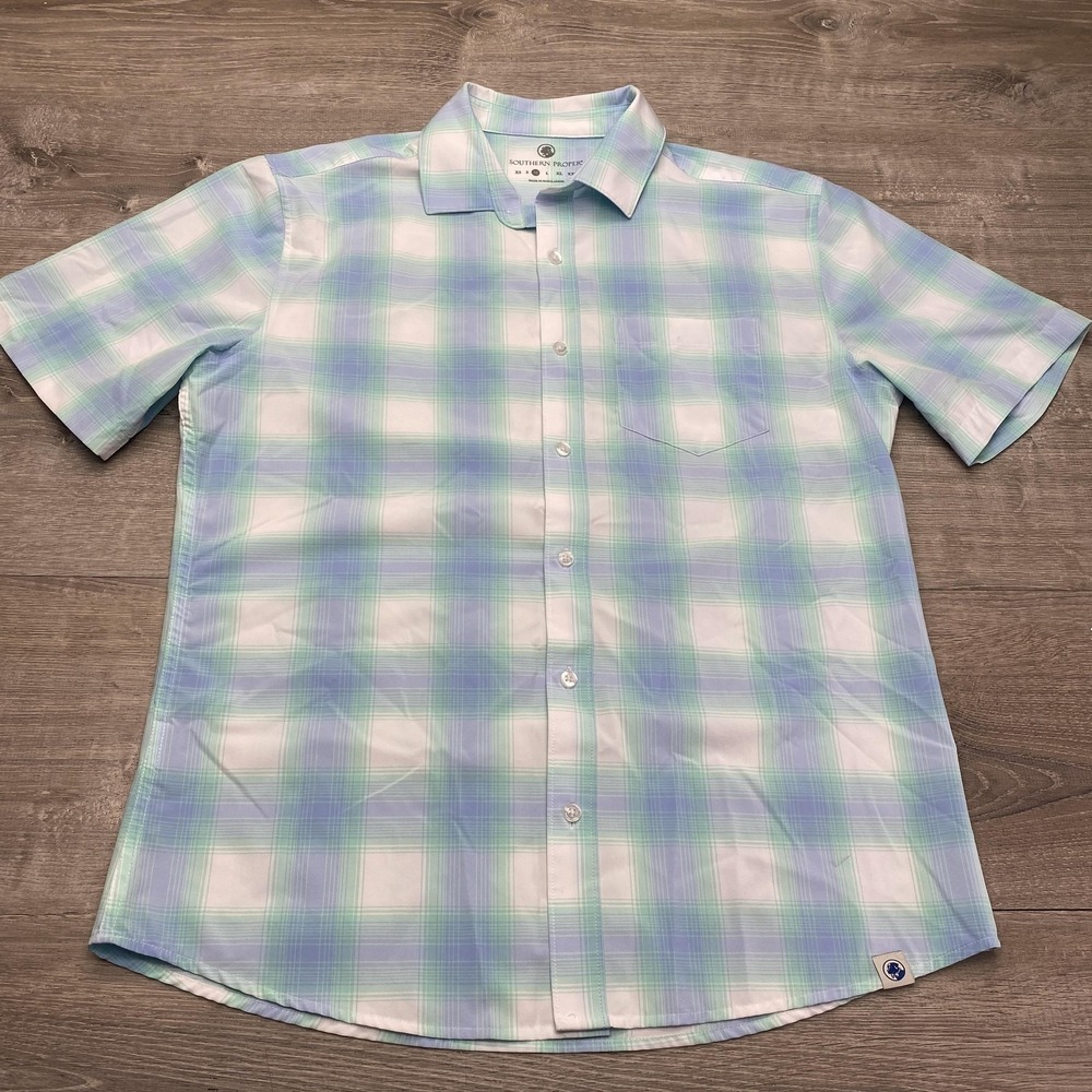 Southern Proper Shirt Mens Medium Multicolor Plaid Short Sleeve Button Up Casual